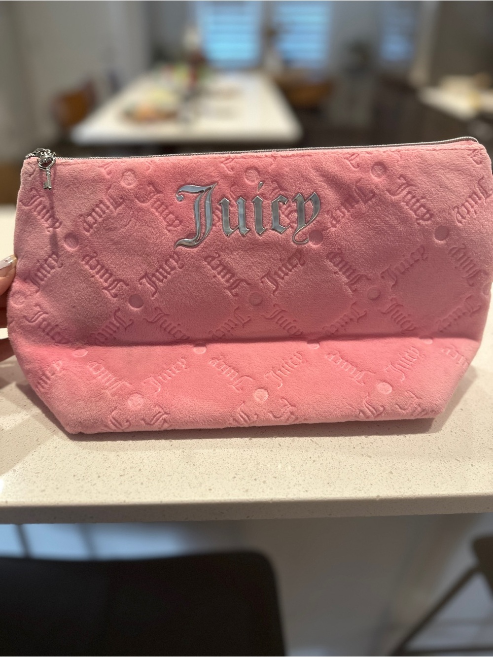 Juicy Couture Pink Velvet Embossed Cosmetic Pouch
